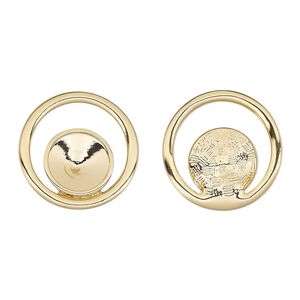 Component, Almost Instant Jewelry®, gold-finished "pewter" (zinc-based alloy), 24mm single-sided open round with 12mm rivoli setting. Sold per pkg of 2.