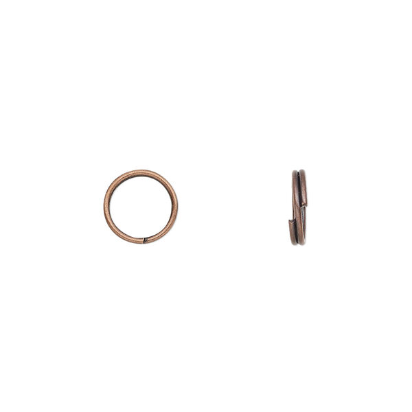 Split ring, antique copper-finished steel, 8mm round with 6.6mm inside diameter. Sold per pkg of 100. image number 0