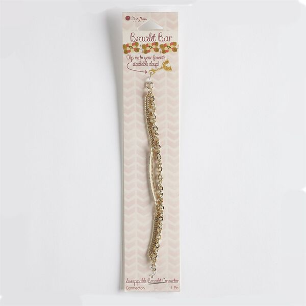 Bracelet component, 2-strand, glass rhinestone with gold-finished steel and "pewter" (zinc-based alloy), clear, 9mm wide with 3.6mm curb and 4mm twisted curb, 5-1/2 inches. Sold individually. image number 0