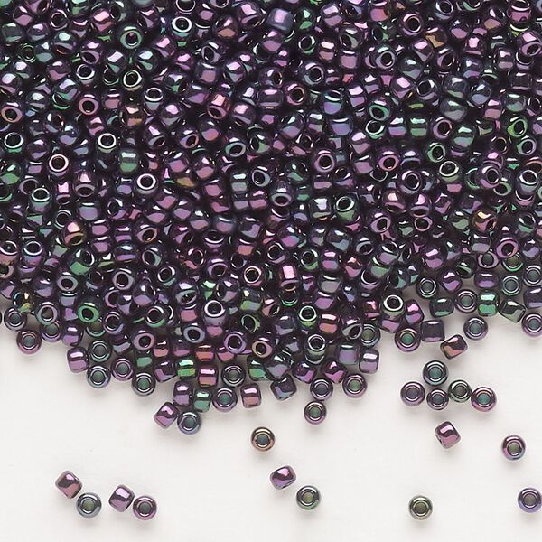 Seed bead, Dyna-Mites™, glass, pkg/40g, #11 round, opaque iris peacock, (90401 11/0 RR). image number 0