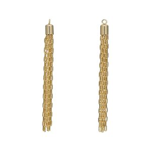 Focal, gold-finished brass, 3 x 1/4 inch tassel with cable chain. Sold per pkg of 2.