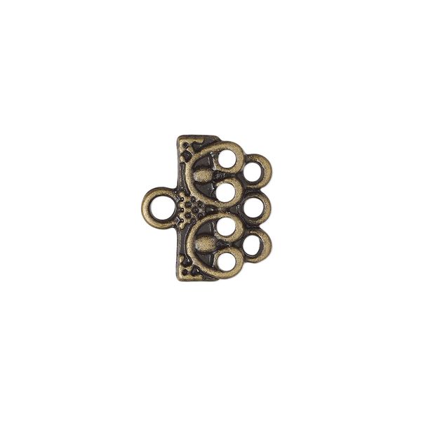 End bar, antique brass-finished "pewter" (zinc-based alloy), 16x7mm single-sided design with 3 loops. Sold per pkg of 12. image number 0