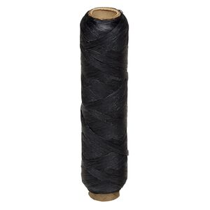 Cord, sinew (dyed / imitation), black, 3mm diameter, 70-pound test. Sold per 20-yard spool.