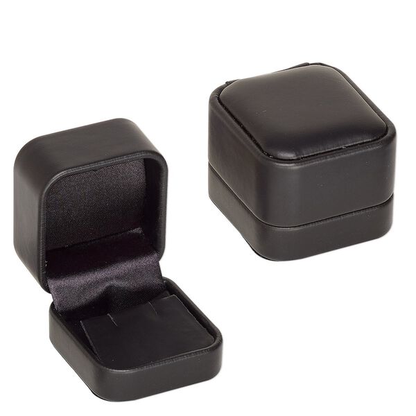 Box, earring, leatherette, black, 2 x 1-7/8 x 1-1/2 inch square. Sold individually. image number 0