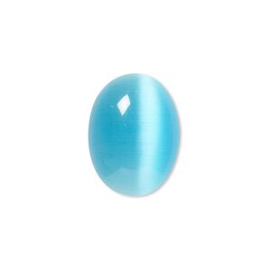 Cabochon, cat's eye glass (fiber optic glass), turquoise blue, 20x15mm calibrated oval, quality grade. Sold per pkg of 4.