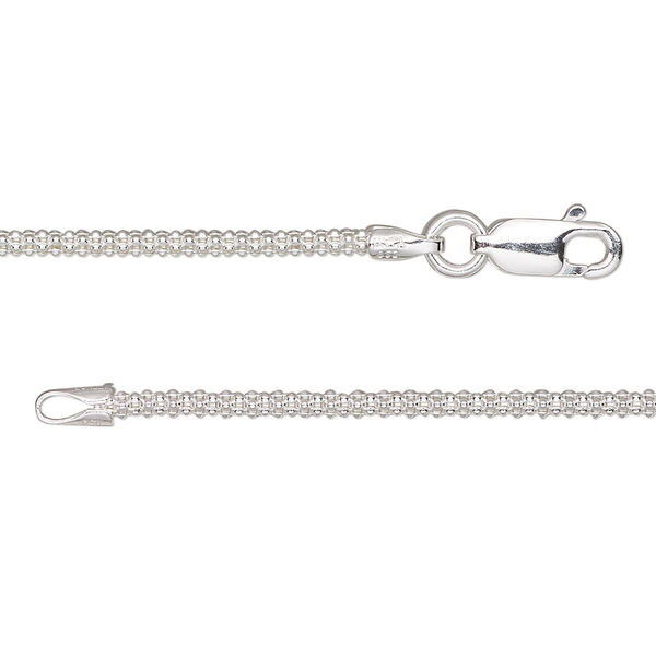 Chain, e-coated sterling silver, 1.8mm popcorn, 24 inches with lobster claw clasp. Sold individually. image number 0