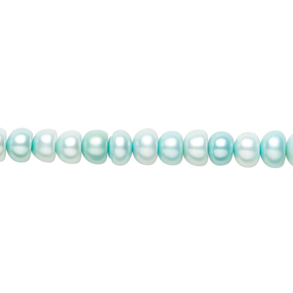 Cultured freshwater pearl 1pkg1 5-6mm button C grade, dyed sea spray / glacier blue 15 inches image number 0