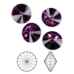 Chaton 48pk amethyst foil back, Crystal Passions® 12mm rivoli 1122
