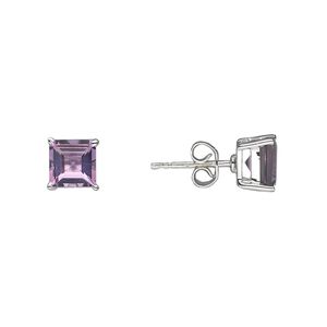 Earstud, amethyst (natural) and sterling silver, 7mm with 6mm faceted square and post. Sold per pair.
