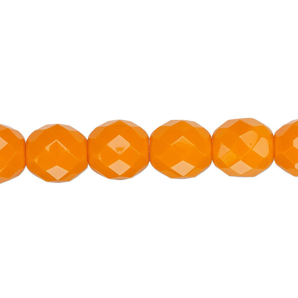Bead, Czech fire-polished glass, opaque orange, 10mm faceted round. Sold per 15-1/2" to 16" strand, approximately 40 beads. image number 0