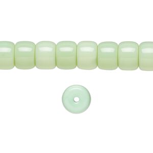 Bead, glass, opaque pale green, 8x6mm barrel. Sold per 15-1/2 to 16-inch strand.