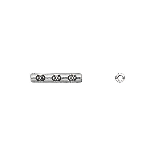Bead, antique silver-plated "pewter" (zinc-based alloy), 14x2mm double-sided tube. Sold per pkg of 50. image number 0