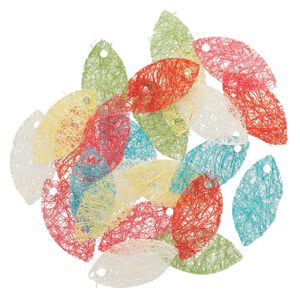 Earring card mix, hemp, mixed colors, 2-3/4 x 1-1/4 inch leaf. Sold per pkg of 24.