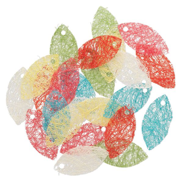 Earring card mix, hemp, mixed colors, 2-3/4 x 1-1/4 inch leaf. Sold per pkg of 24. image number 0
