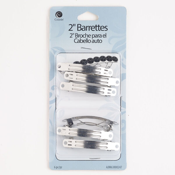 Barrette, steel, pkg/6, 2 inches, silver finish. image number 0