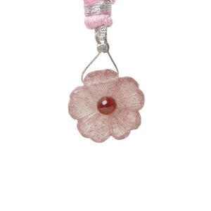 Strawberry quartz / garnet 1pkg1, top-drilled hand-cut 1sided carved flower bead natural, 16mm