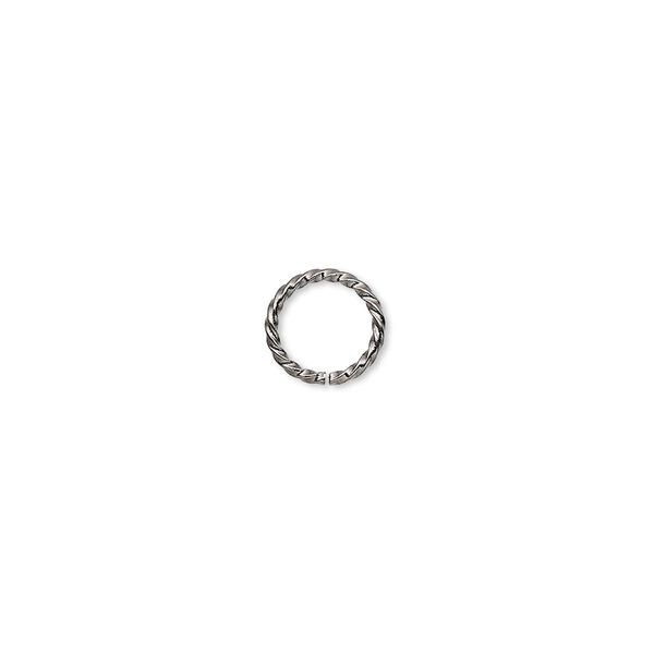 Jump ring, gunmetal-plated brass, 8mm twisted round, 6.3mm inside diameter, 18 gauge. Sold per pkg of 100. image number 0