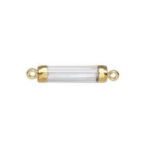 Link, quartz crystal (natural) / electroplated gold / gold-plated sterling silver, 20x5mm-21x6mm hand-cut faceted tube. Sold individually.