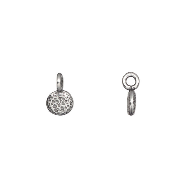 Charm, TierraCast®, "Celestial" collection, pewter (tin-based alloy), 6.5mm double-sided full moon with hammered design. Sold per pkg of 4. image number 0