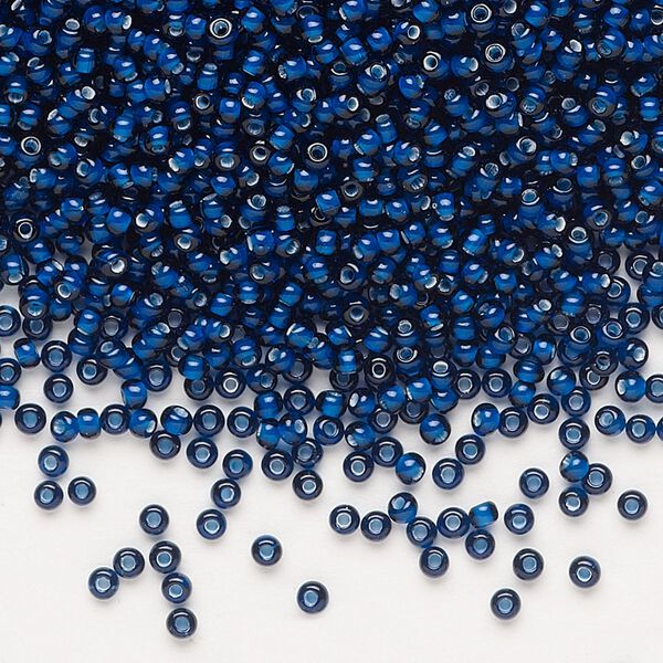 Seed bead, Preciosa Ornela, glass, transparent chalkwhite-lined dark aquamarine, #11 rocaille. Sold per 500-gram pkg. image number 0