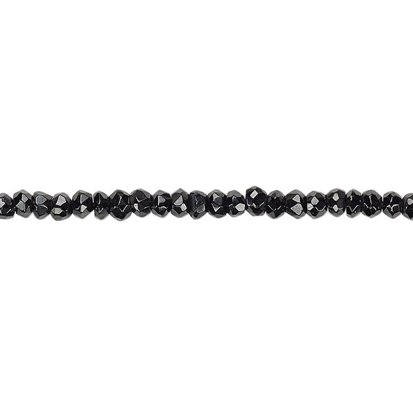 Bead, black spinel, (natural), 2x1mm-3mm hand-cut faceted rondelle, B grade, Mohs hardness 8. Sold per 13-inch strand. image number 0
