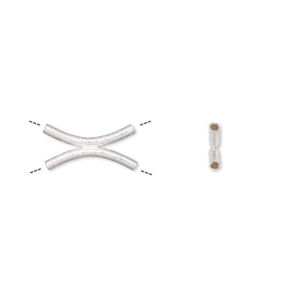 Bead, silver-plated brass, 14x7mm brushed double curved tube. Sold per pkg of 6. image number 0