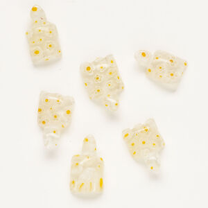 Bead, millefiori glass, translucent clear / yellow-orange / white, 19x13mm-22x14mm half-drilled turtle. Sold per pkg of 6.