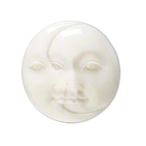 Embellishment, bone (bleached), white, 29-31mm hand-carved single-sided undrilled moon face and crescent moon face, Mohs hardness 2-1/2. Sold individually.