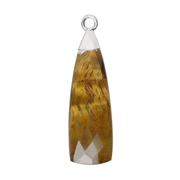Drop, silver-plated tigereye (natural) and sterling silver, 28x9mm faceted hand-cut paddle. Sold individually. image number 0