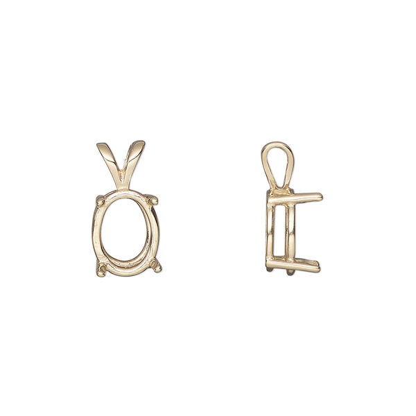 Pendant, Sure-Set™, 14Kt gold, 10x8mm with 4-prong oval basket setting. Sold individually. image number 0