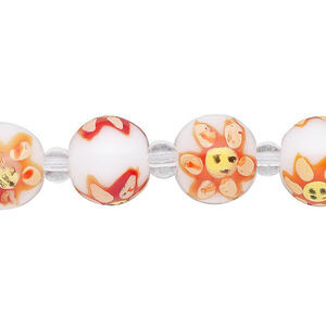 Bead, glass 1pkg8, multicolored, 12mm hand-painted round.