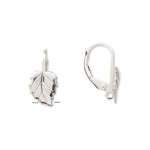 Ear wire leverback 1pkg2 sterling silver, 17mm / 10x8mm leaf / left and right / hidden open loop, 1 pair