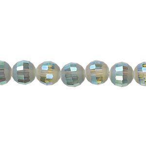 Bead 1pk 96 facets translucent peacock AB half-matte, Celestial Crystal® 8mm round 8 inch