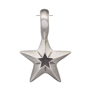 Pendant, Powerful Pewter Pendants, antiqued pewter (tin-based alloy), 35.5x25mm double-sided star with 6mm hole. Sold individually.