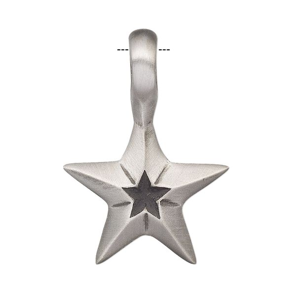 Pendant, Powerful Pewter Pendants, antiqued pewter (tin-based alloy), 35.5x25mm double-sided star with 6mm hole. Sold individually. image number 0