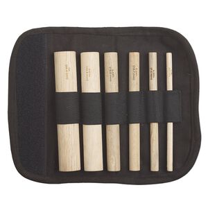Mandrel set, Beadalon®, beechwood and canvas, black, 1/4 inch to 1 inch with 5-1/2 inch carrying case. Sold per 6-piece set.