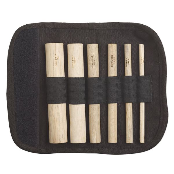 Mandrel set, Beadalon®, beechwood and canvas, black, 1/4 inch to 1 inch with 5-1/2 inch carrying case. Sold per 6-piece set. image number 0