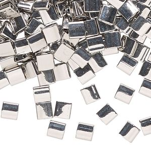 Seed bead, TILA®, glass, pkg/250g, 5mm full tila square, opaque palladium finish, (TL-194).