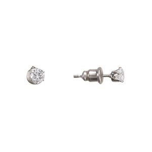 Earring, Everyday Jewelry, cubic zirconia and stainless steel, clear, 4mm round with post. Sold per 2 pairs.