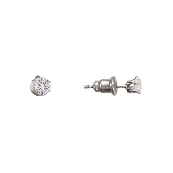 Earring, Everyday Jewelry, cubic zirconia and stainless steel, clear, 4mm round with post. Sold per 2 pairs. image number 0