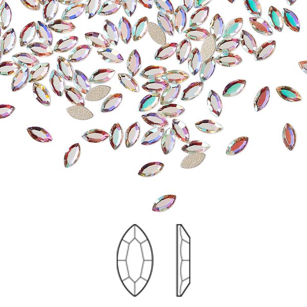 Flat back 1440pk crystal AB foil back, Preciosa MAXIMA Czech crystal rhinestone 4x2mm navette image number 0