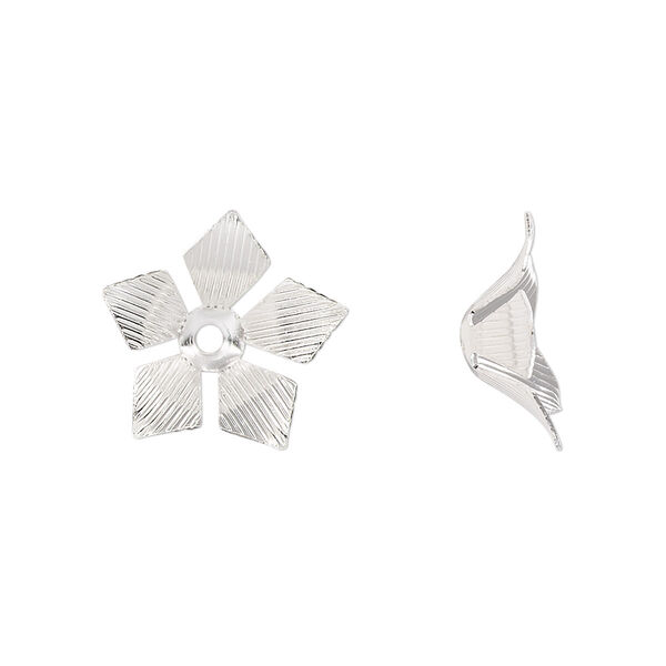 Bead cap, silver-finished steel, 16x5mm flower, fits 8-10mm round bead. Sold per pkg of 20. image number 0