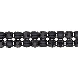 Banding 1pk black plate opaque jet, Preciosa Rose Viva 12® Czech 10mm wide  4.5mm round 7.75 inch