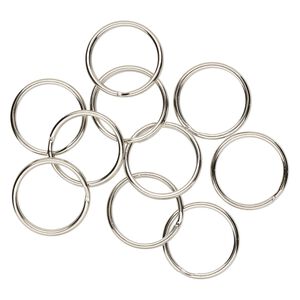 Split ring, imitation nickel-finished steel, 28mm round. Sold per pkg of 10.