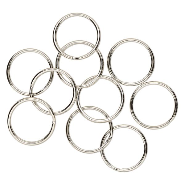 Split ring, imitation nickel-finished steel, 28mm round. Sold per pkg of 10. image number 0