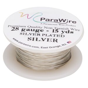 Wire, ParaWire™, silver-plated copper, round, 28 gauge. Sold per 15-yard spool.