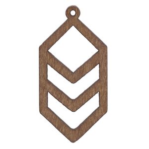 Focal, fiberboard, brown, 45x25mm polygon with diamond and chevron cutouts. Sold per pkg of 6.