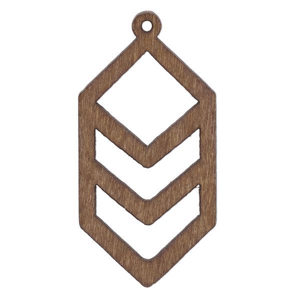 Focal, fiberboard, brown, 45x25mm polygon with diamond and chevron cutouts. Sold per pkg of 6. image number 0