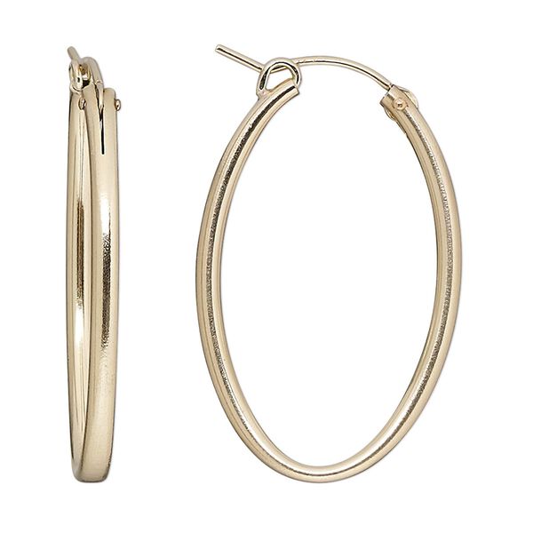 Earring hoop 1pkg2 14Kt gold-filled, 34mm oval / latch-back, 1 pair image number 0