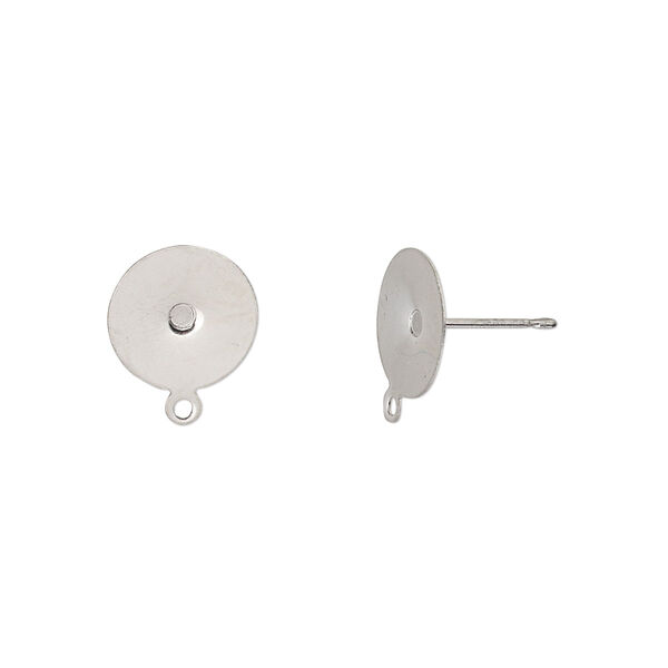 Earstud, stainless steel, 10mm flat pad with closed loop. Sold per pkg of 50 pairs. image number 0